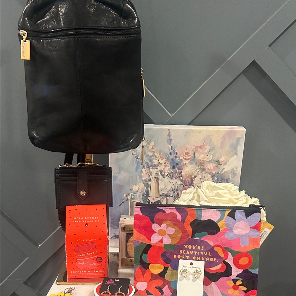 Tignanello Black Leather Backpack Bundle